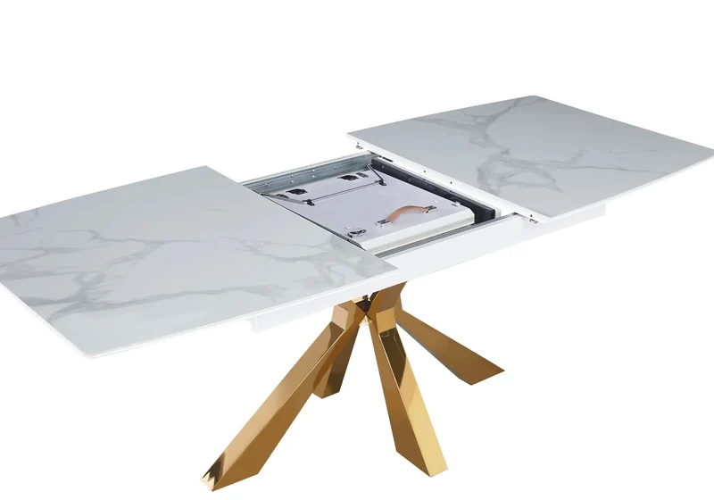 Table extensible céramique dorée marbre blanc - Urso