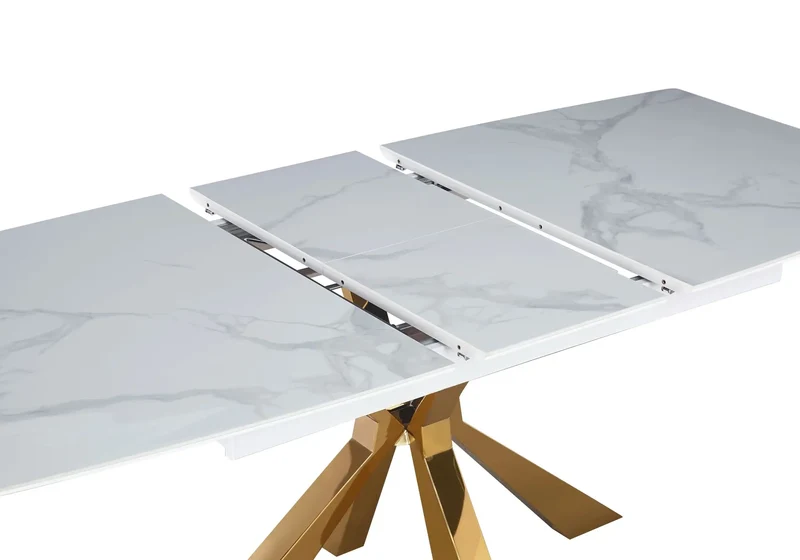Table extensible céramique dorée marbre blanc - Urso