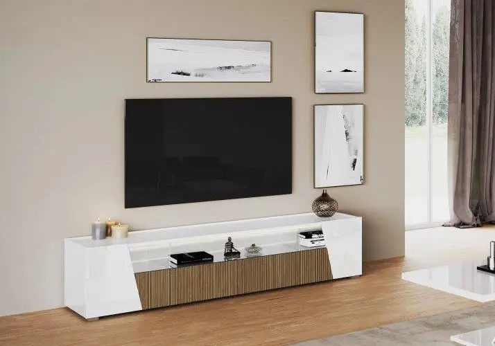 Mur tv laqué blanc led ETNA