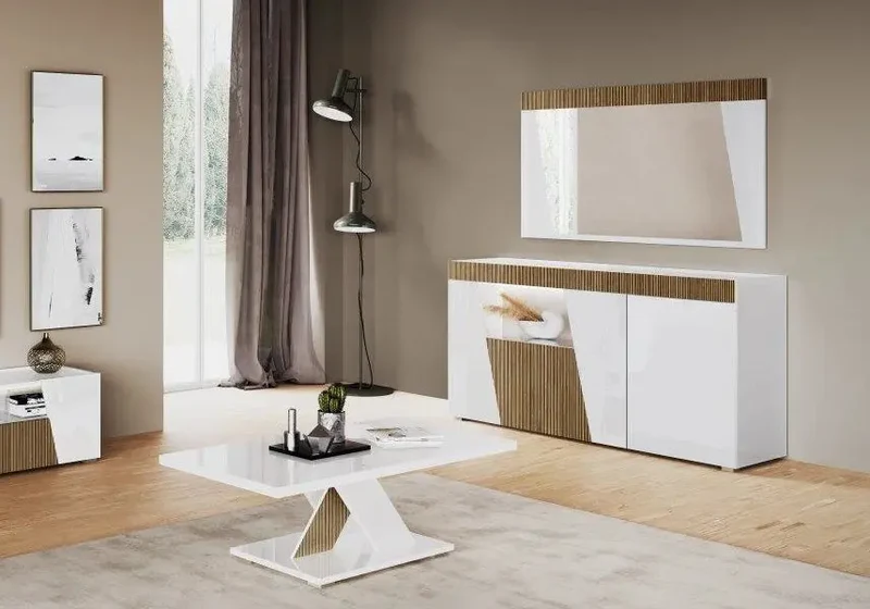 Mur tv laqué blanc led ETNA