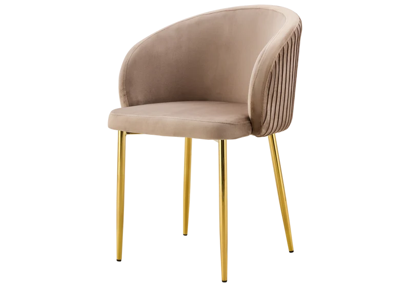 Chaise salle manger velours taupe pieds doré - Sora x2
