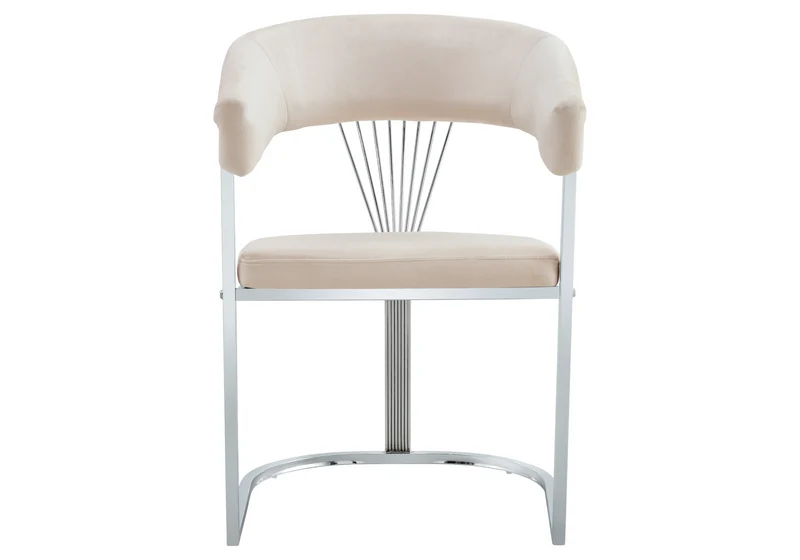 Fauteuil de table velours beige pieds luge chromé - Siam x2