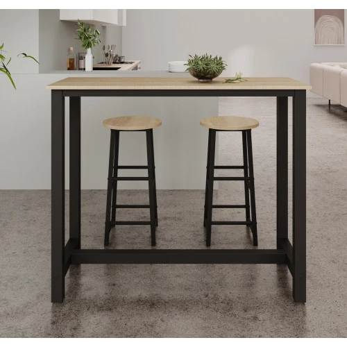 Table haute avec 2 tabourets noires & chêne clair - 120 X 100 cm - Anivia