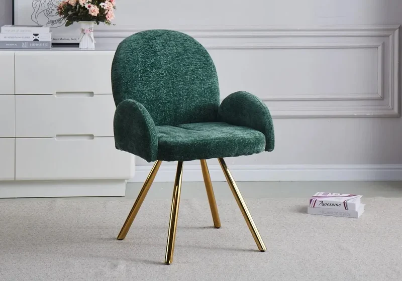 Fauteuil de table velours vert pieds dorés - Mimi x2