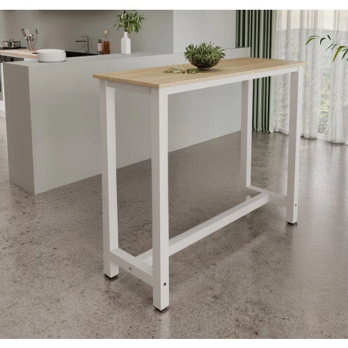 Table haute blanche & chêne - 100 X 120 cm - Anivia