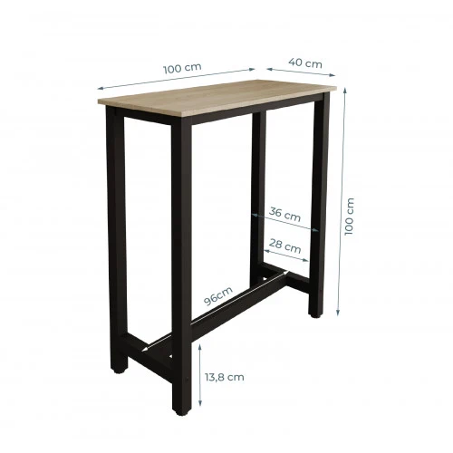 Table haute noire & chêne - 100 X 100 cm - Anivia