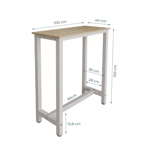 Table haute blanche & chêne - 100 X 100 cm - Anivia