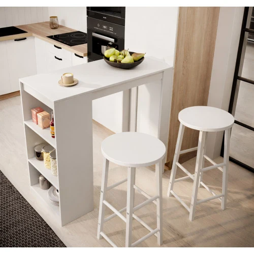 Table haute avec 2 tabourets blancs - 110 cm - Kala