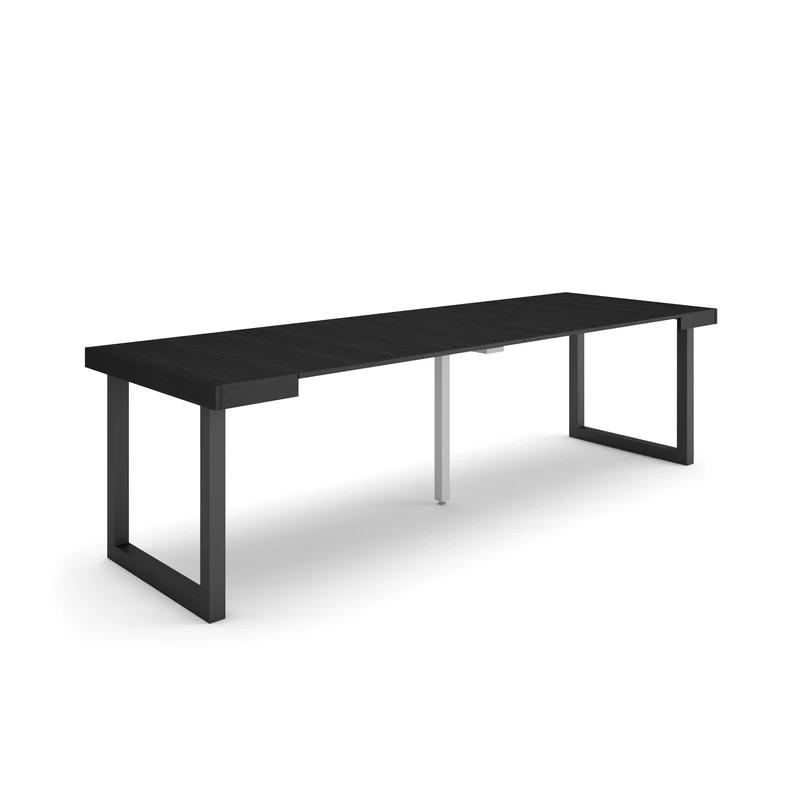 Table console extensible noire 260 cm – Jusqu’à 12 personnes – Pieds en bois massif noirs en U