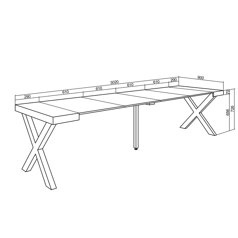 Table console extensible blanche & ciment 300 cm – Jusqu’à 14 personnes – Pieds en bois massif blancs en croix