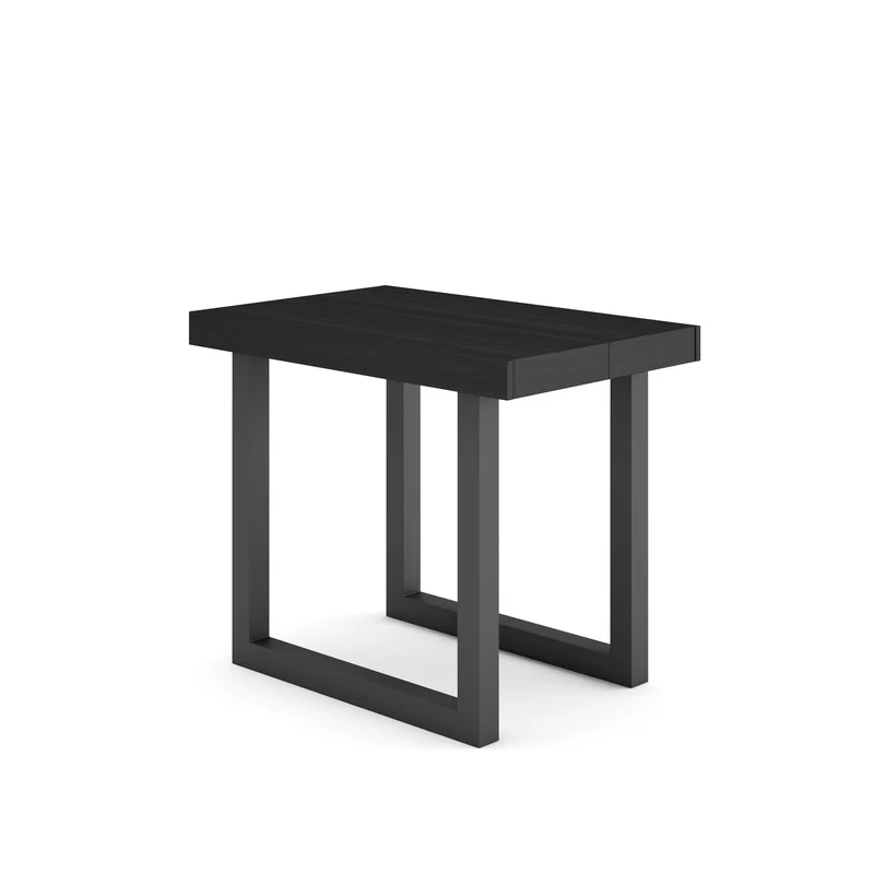 Table console extensible noire & chêne 260 cm – Jusqu’à 12 personnes – Pieds en bois massif noirs en U