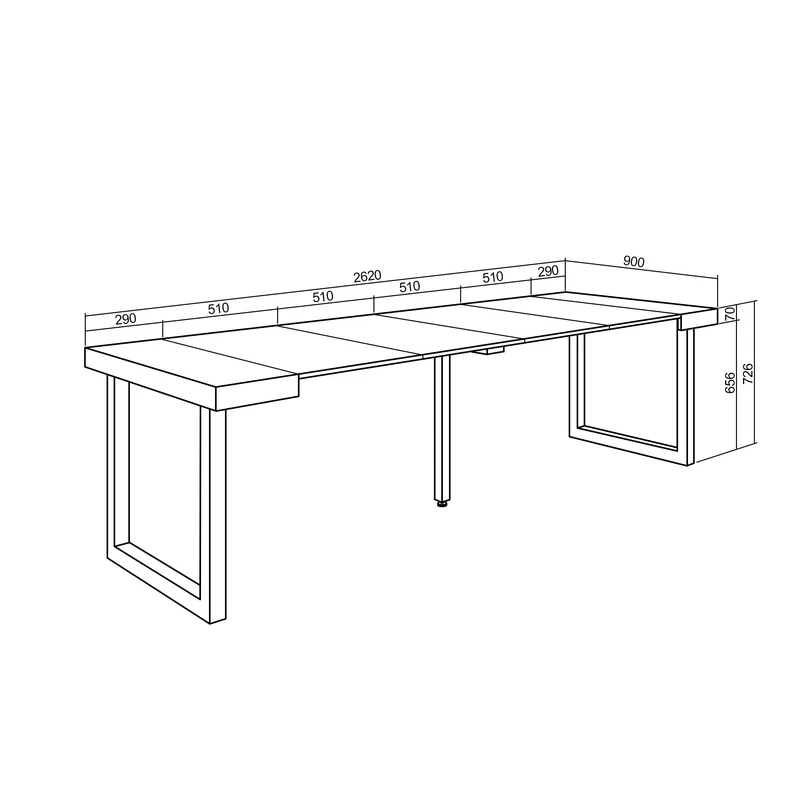 Table console extensible noire & chêne 260 cm – Jusqu’à 12 personnes – Pieds en bois massif noirs en U