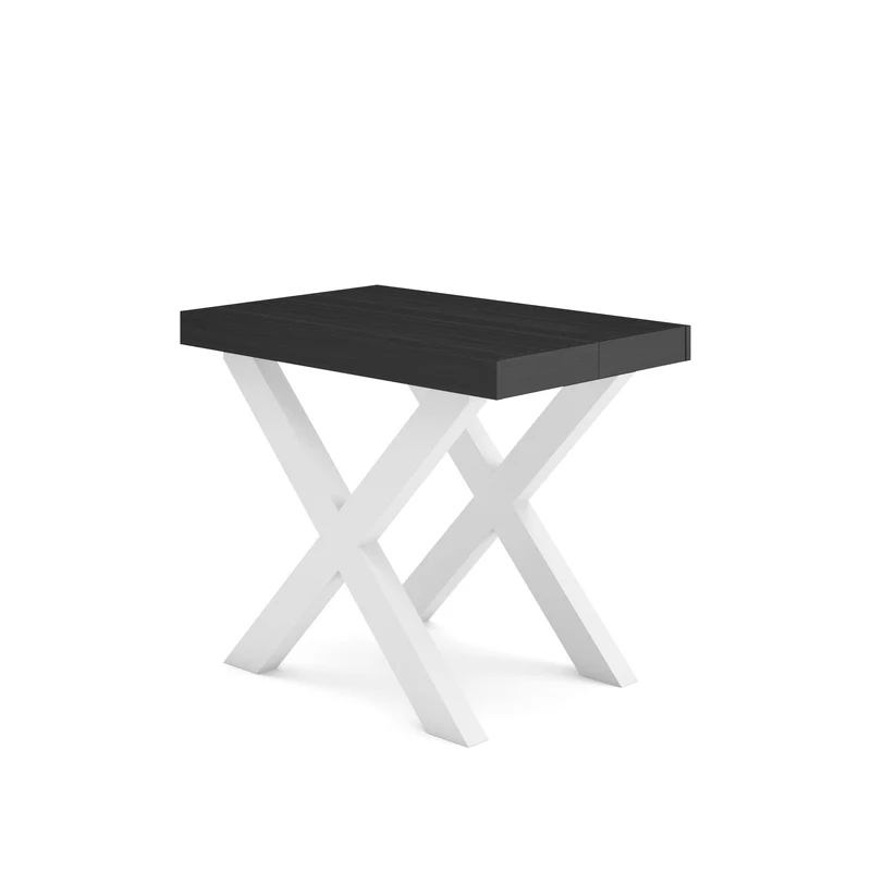 Table console extensible noire 180 cm – Jusqu’à 8 personnes – Pieds en bois massif blancs en croix