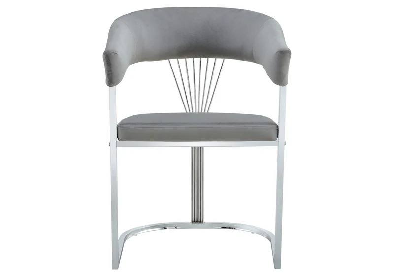 Fauteuil de table velours gris pieds luge chromé - Siam x2