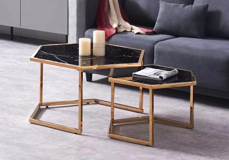 Tables gigognes dorées verre blanc - Giana