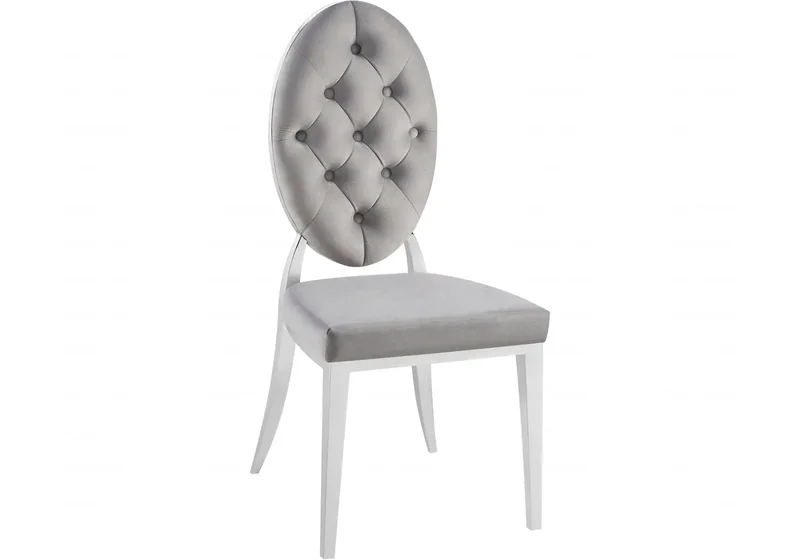 Chaise médaillon capitonnée velours gris argent - Neo x4