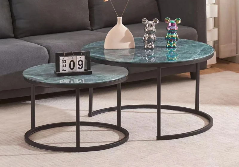 Tables gigognes noires marbre gris - Orea