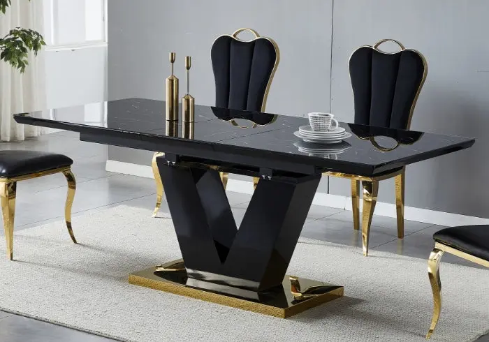Table extensible dorée marbre noir - Max