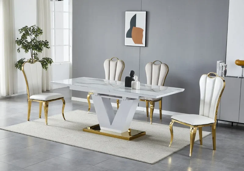 Table extensible dorée marbre noir - Max