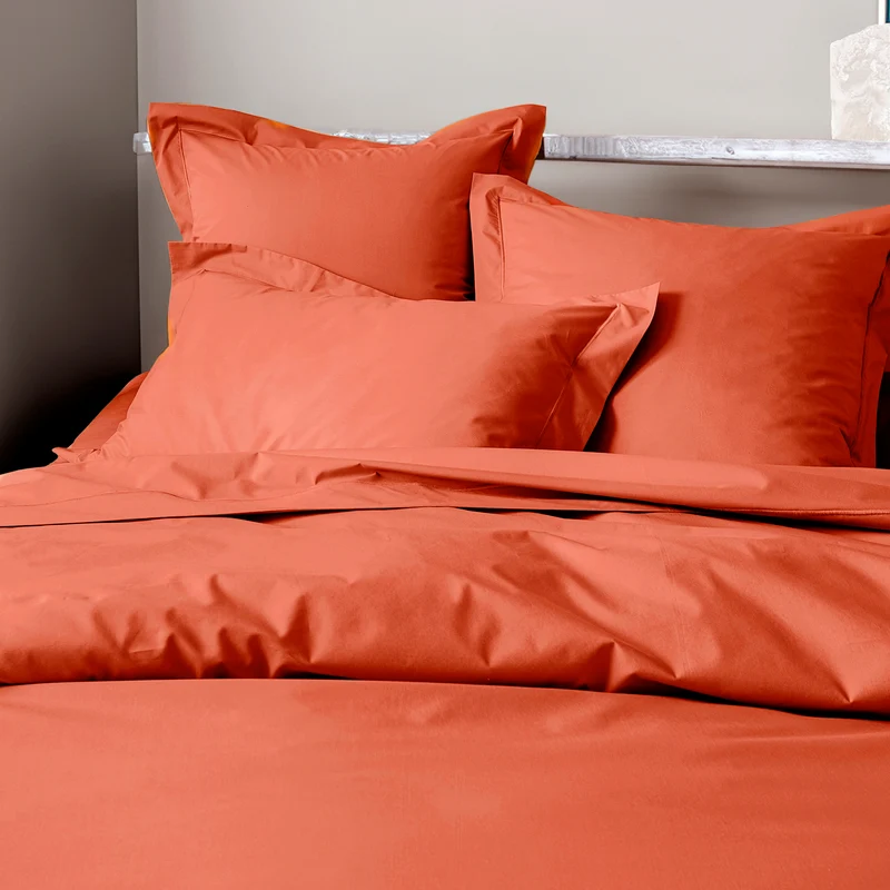 Housse de couette Percale 260 x 240 cm Pur Coton Peigné Longues Fibres 80 Fils/cm² Terracotta