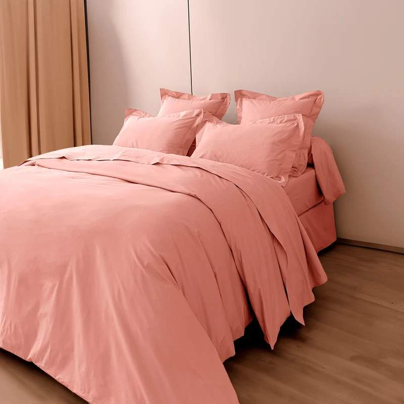 Housse de couette Percale 240 x 220 cm Pur Coton Peigné Longues Fibres 80 Fils/cm² Rose Poudré