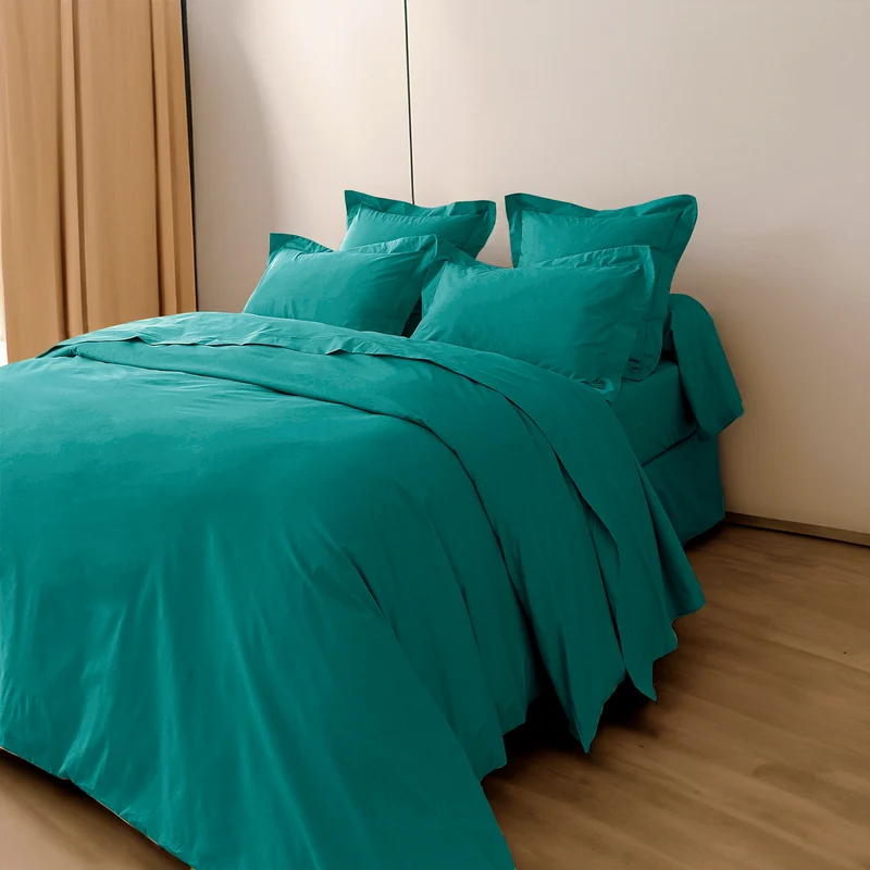 Housse de couette Percale 240 x 220 cm Pur Coton Peigné Longues Fibres 80 Fils/cm² Paon