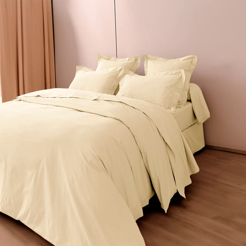 Housse de couette Percale 240 x 220 cm Pur Coton Peigné Longues Fibres 80 Fils/cm² Ivoire