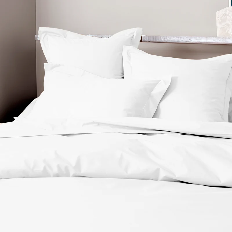 Drap Plat Percale 180 x 290 cm Pur Coton Peigné Longues Fibres 80 Fils/cm² Neige