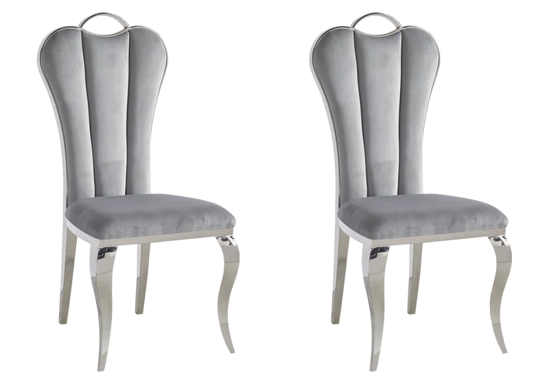 Chaise baroque moderne argentée et velours - Diana x4