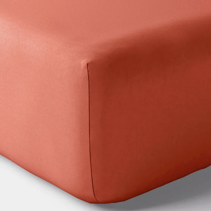 Drap housse Percale 90 x 190 cm Pur Coton Peigné Longues Fibres 80 Fils/cm² Terracotta