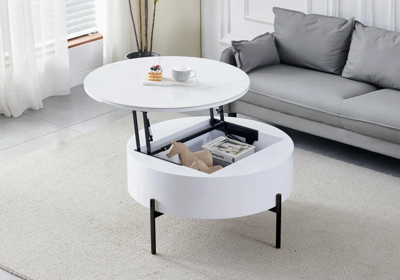 Table basse ronde noire céramique marbre blanc - Vega