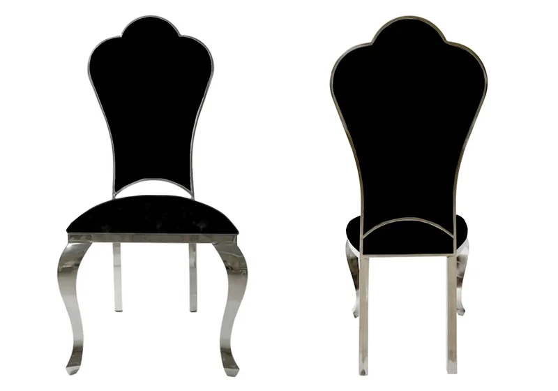 Chaises baroques médaillon en simili noir argenté - Udo x4