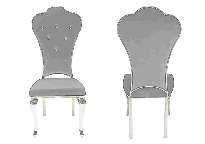 Chaises en velours gris capitonnées argentées - Lua x4