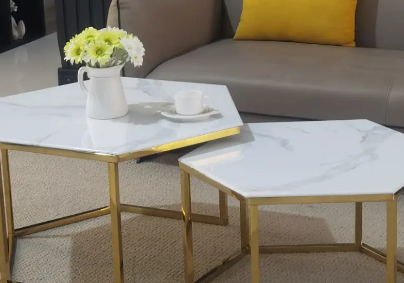 Tables basses gigognes dorées marbre beige - Lyna