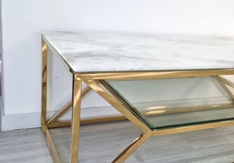 Table basse dorée marbre blanc - Sybel