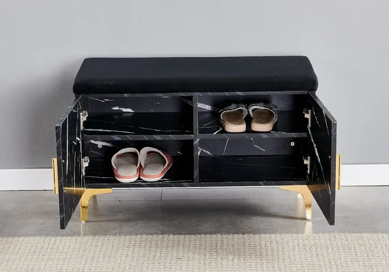 Banc meuble à chaussure marbre noir - Maya