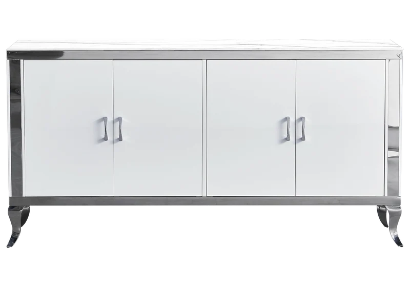 Buffet 4 portes marbre blanc argent - Neo