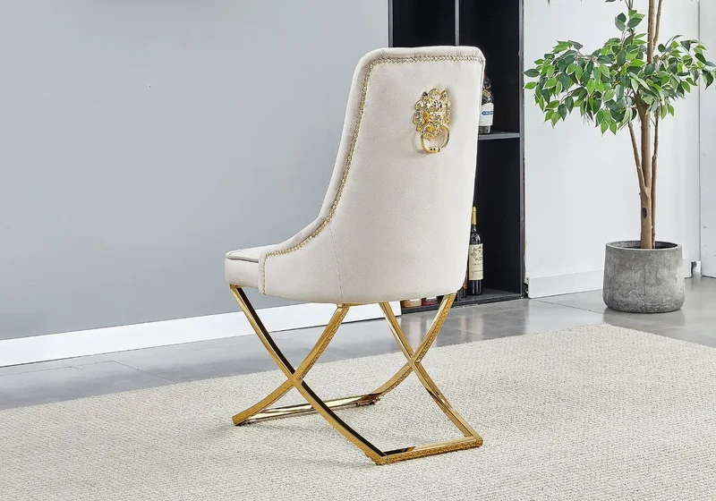 Chaises en velours taupe et tête de lion dorée - Glade x4