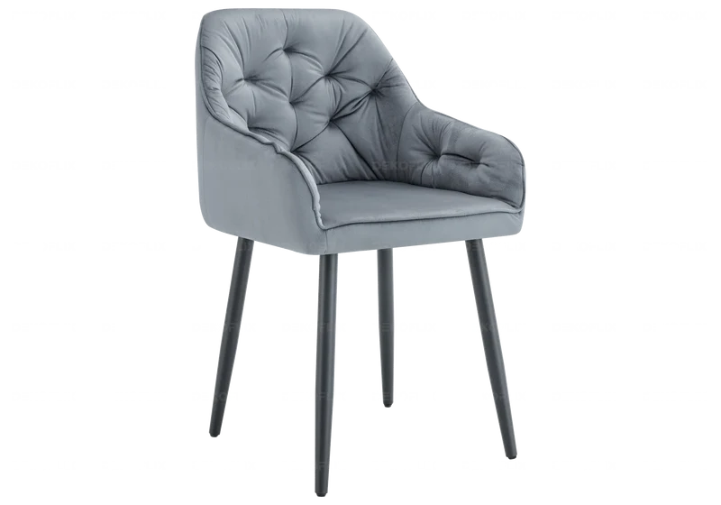 Chaises fauteuils capitonnés velours gris - Liora x2