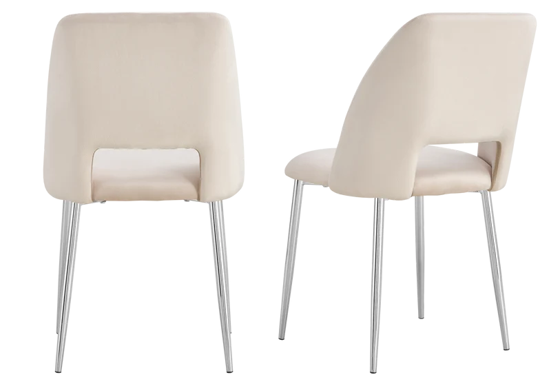 Chaise en velours beige avec dossier ouvert - Leoni x4