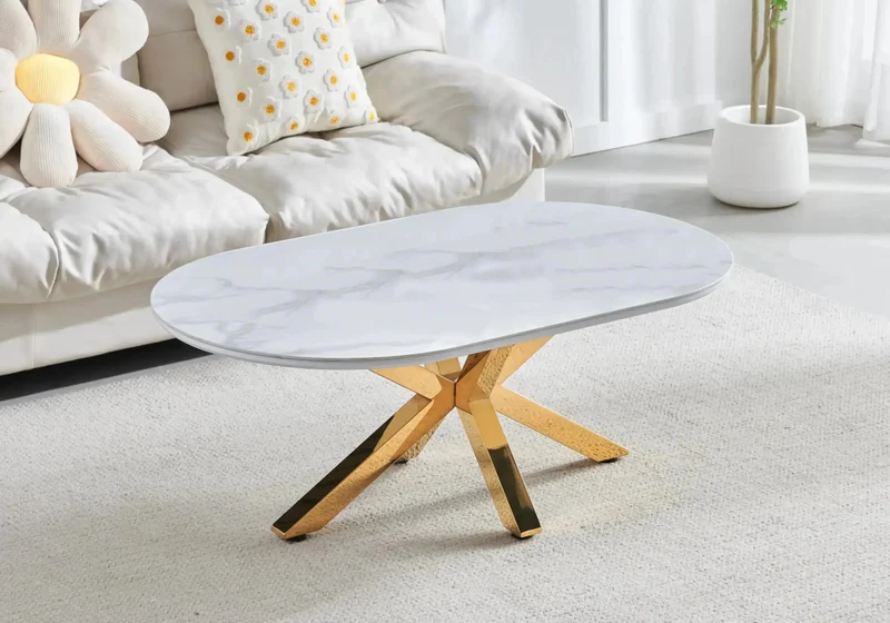 Table basse ovale céramique marbre doré - Otho