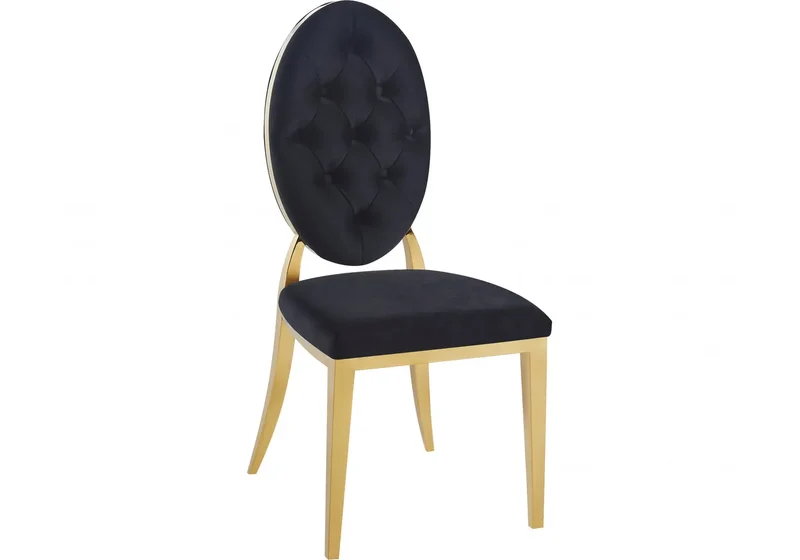 Chaise médaillon capitonnée velours noir doré - Neo x4