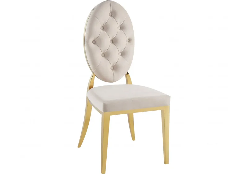 Chaise médaillon capitonnée velours beige doré - Neo x4