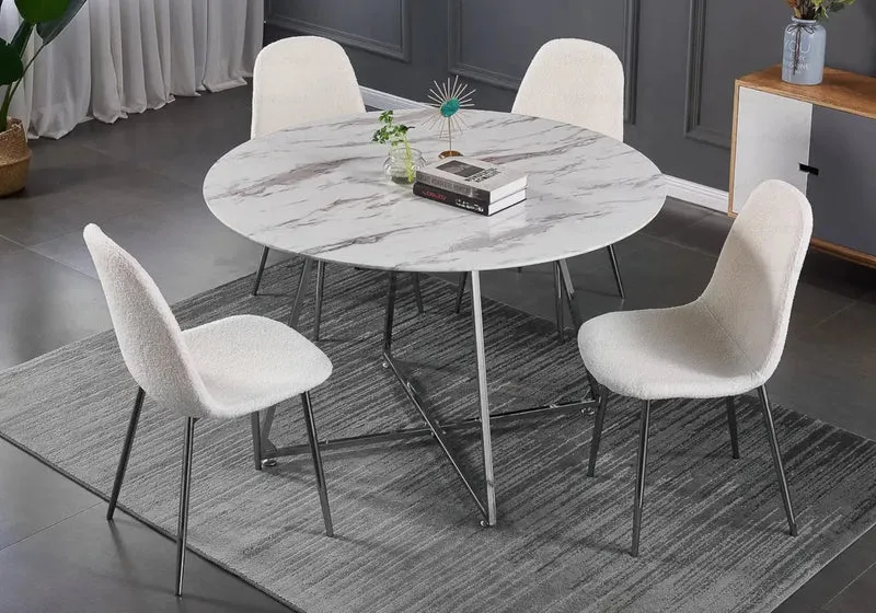 Table ronde marbre blanc pieds argent - Gina