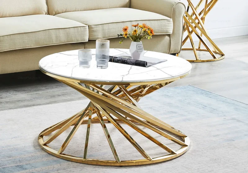 Table basse ronde marbre blanc doré - Ruby