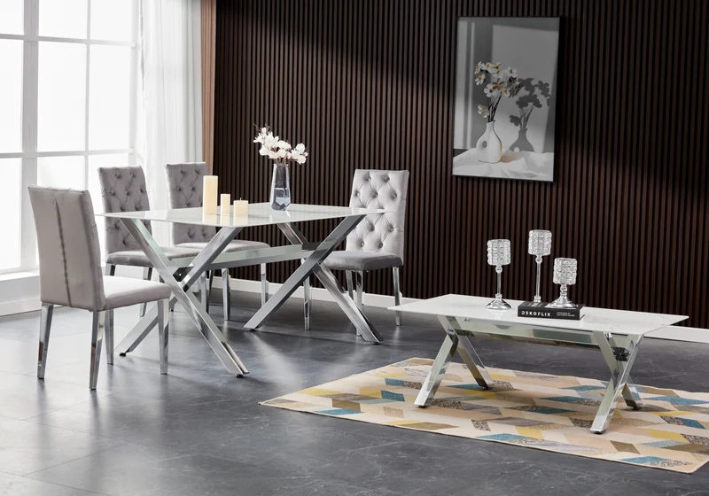 Table basse marbre blanc pieds X argent - Cross
