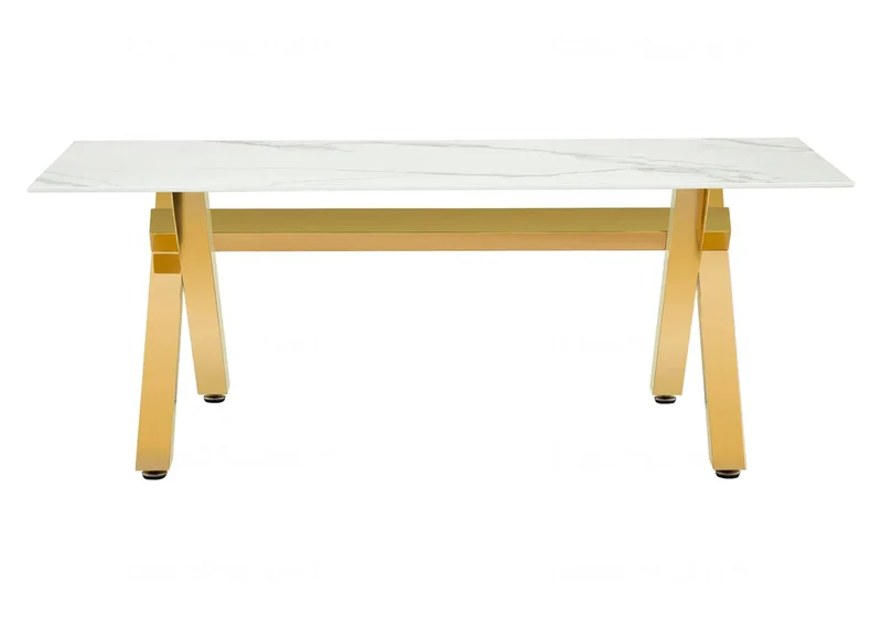 Table basse marbre blanc pieds X dorés - Cross