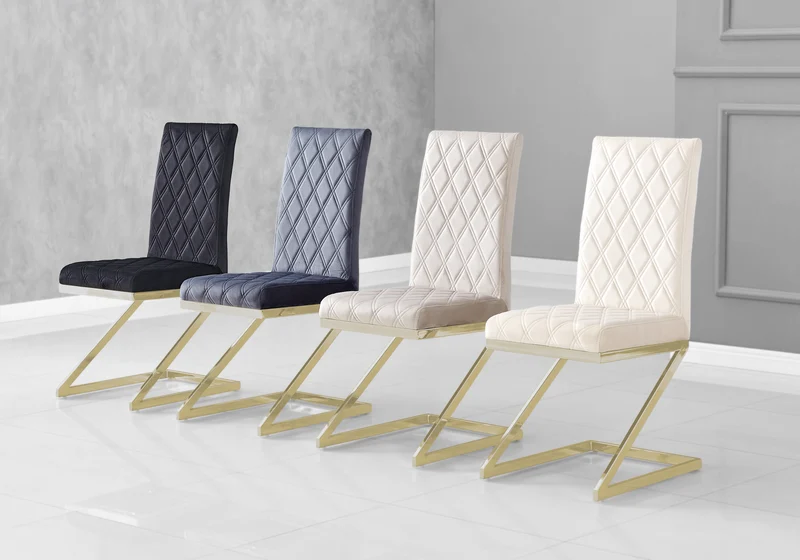 Chaise velours noir pied en Z doré - Zelia x6
