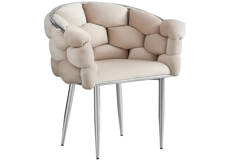 Fauteuil de table velours beige pieds argentés - Cloud x2