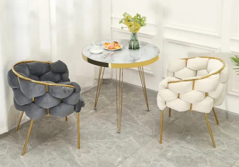 Fauteuil de table velours beige pieds argentés - Cloud x2